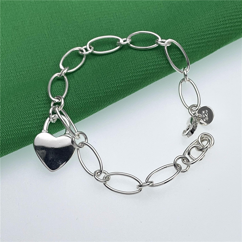 인기 브랜드 925 스털링 실버 귀여운 하트 잠금 팔찌 - Streetwear Brand Jewelry 리뷰 및 가격