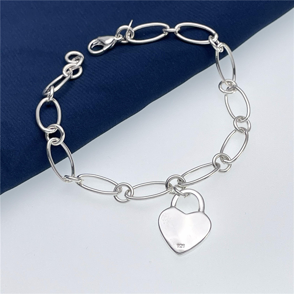 인기 브랜드 925 스털링 실버 귀여운 하트 잠금 팔찌 - Streetwear Brand Jewelry 리뷰 및 가격