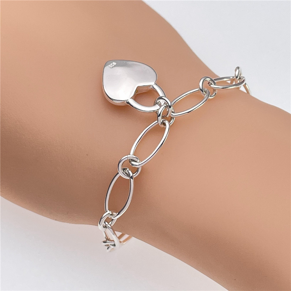 인기 브랜드 925 스털링 실버 귀여운 하트 잠금 팔찌 - Streetwear Brand Jewelry 리뷰 및 가격